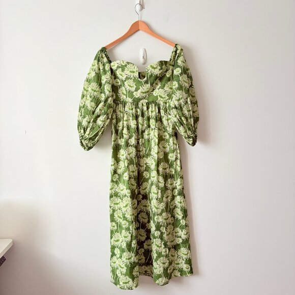 Zara Floral Off The Shoulder Cotton Poplin Maxi Dress Green Size Small - Picture 6 of 11